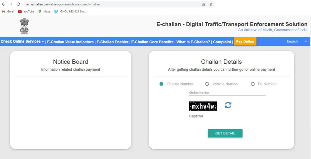 Tamil Nadu TN Traffic Challan Status, E Challan Online Payment