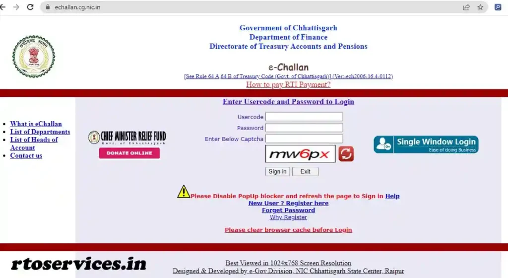 Chhattisgarh (CG) Traffic Challan Status, E Challan Online Payment