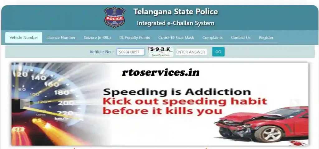 Telangana TS Traffic Challan Status, E Challan Online Payment