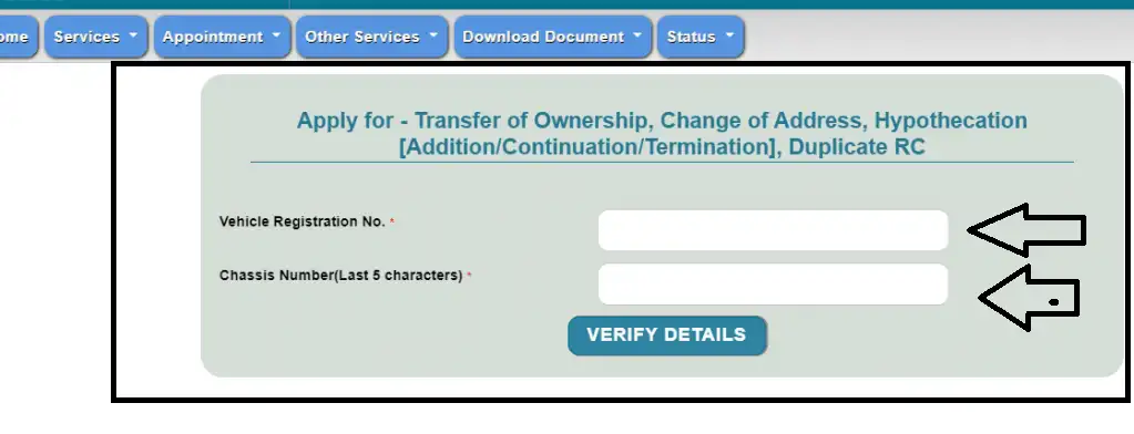 Vehicle Transfer (Car, Bike) to one Person’s to other Person’s name Online AS