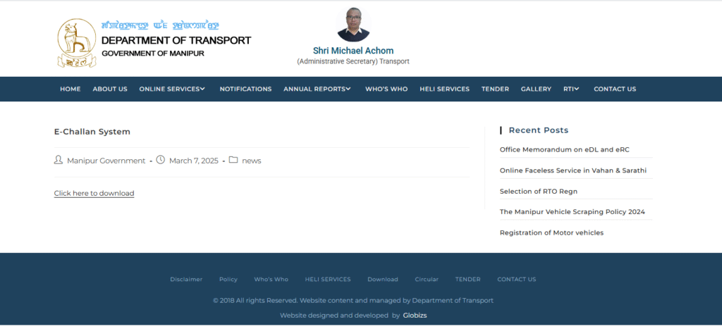 Pay Manipur Traffic Challan Online and Offline
